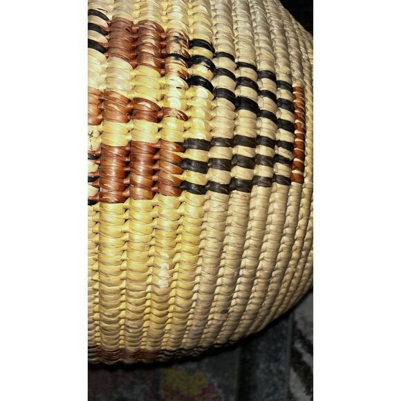 Kenya Vintage Weave Large Basket 24” Tall Beige Round With Lid - Picture 3 of 5
